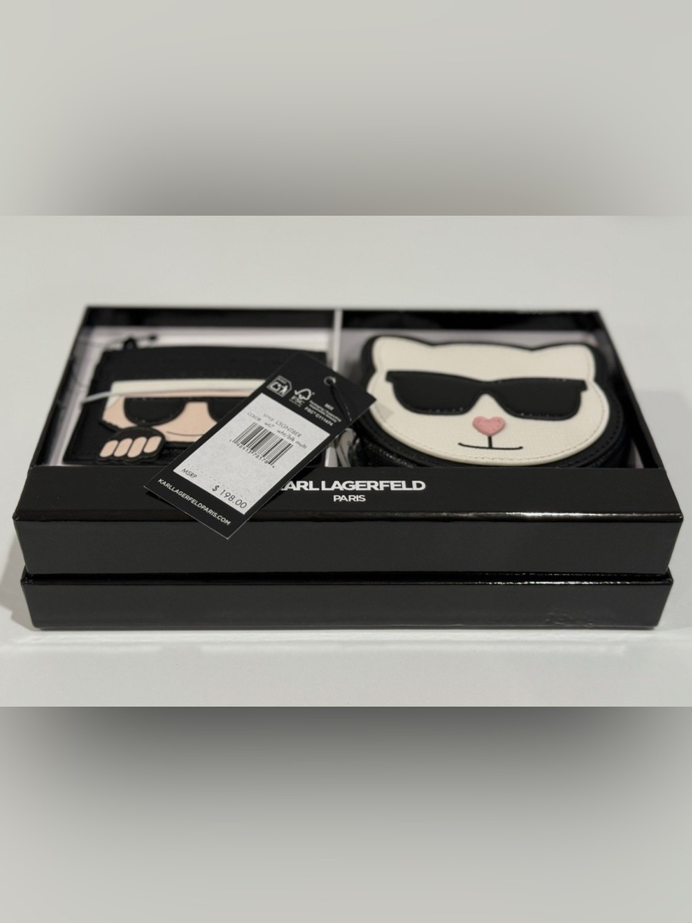 Karl Lagerfeld Black & White Cat Coin Purse and Card Holder Set NWT Retail $198 - Picture 4 of 9